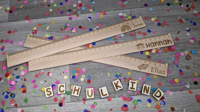 Personalized ruler 30 cm wooden ruler Enrollment desired name Motif gift for kids birthday gift Scale engraving image 3
