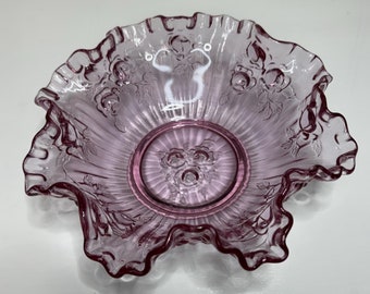 Fenton Pink Cabbage Rose Ruffled Edge Bowl