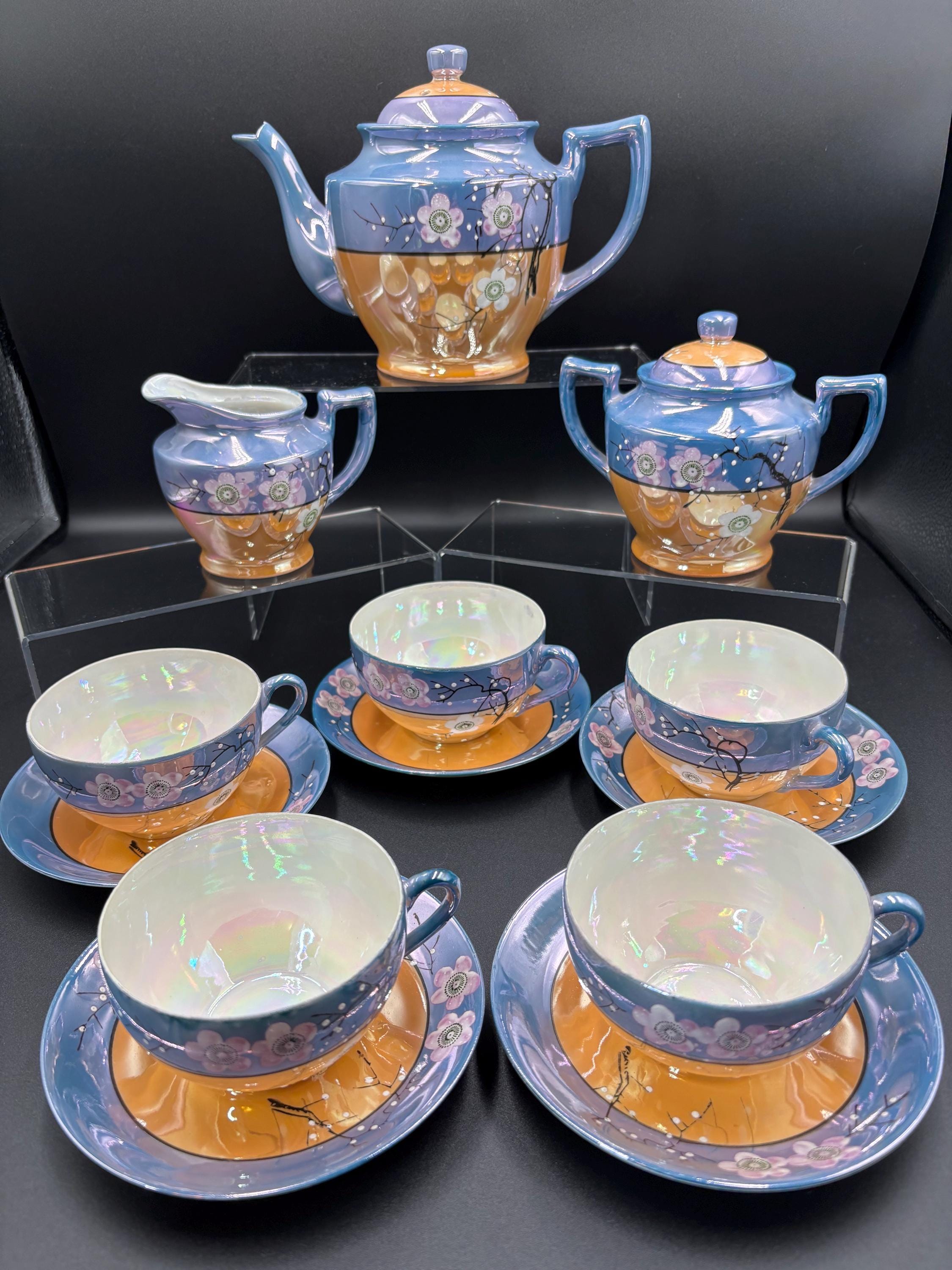 Vintage Lustreware Cherry Blossoms Tea Serving Set for Takita