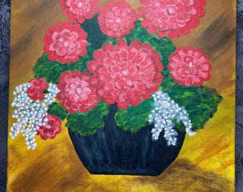 Original Floral Still Life Painting on Canvas Board 20” x 16”