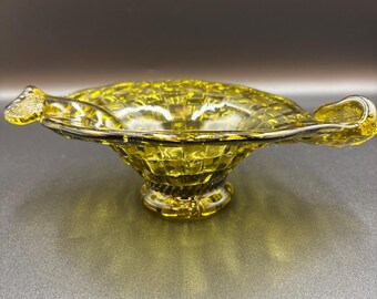 Vintage Basket Weave Green Glass Candy or Nut Dish