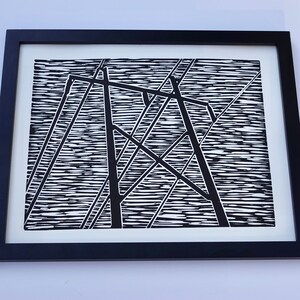Handmade Linocut Print - 11 x 14 Framed Wall Art Black & White