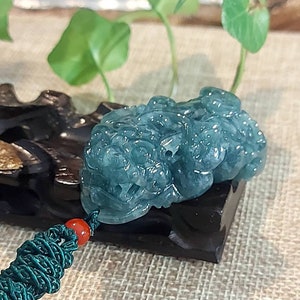MOJadeite-NEW Certified Natural Green Grade A Jadeite Jade Pendant Carving PiXiu 招财貔貅