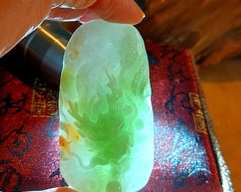 MOJadeite-New Certified Natural Green Grade A Jadeite Jade Necklace Carved  Dragon Pendant Best Gift