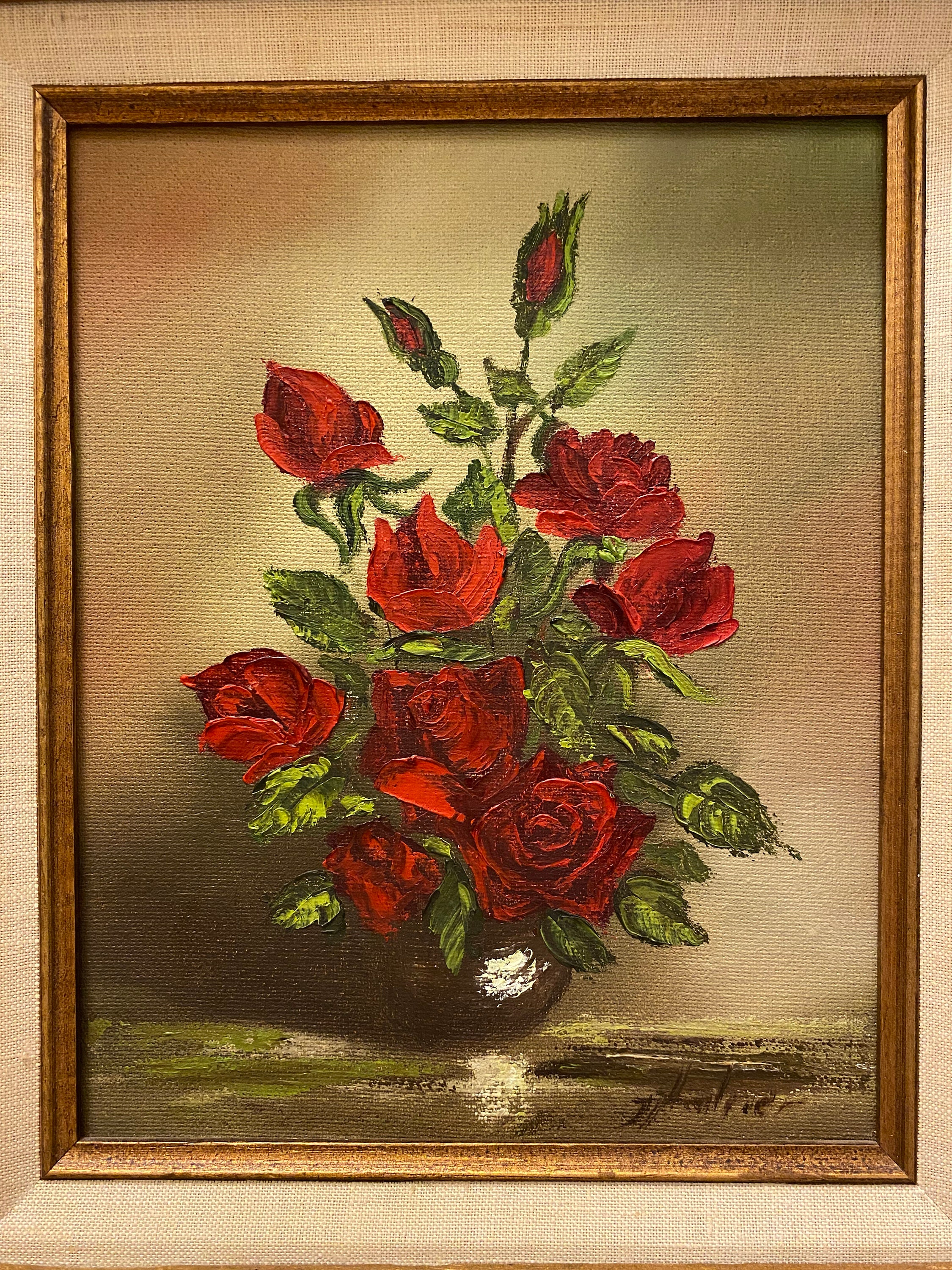 Original Framed Red Rose Oil Painting Etsy
