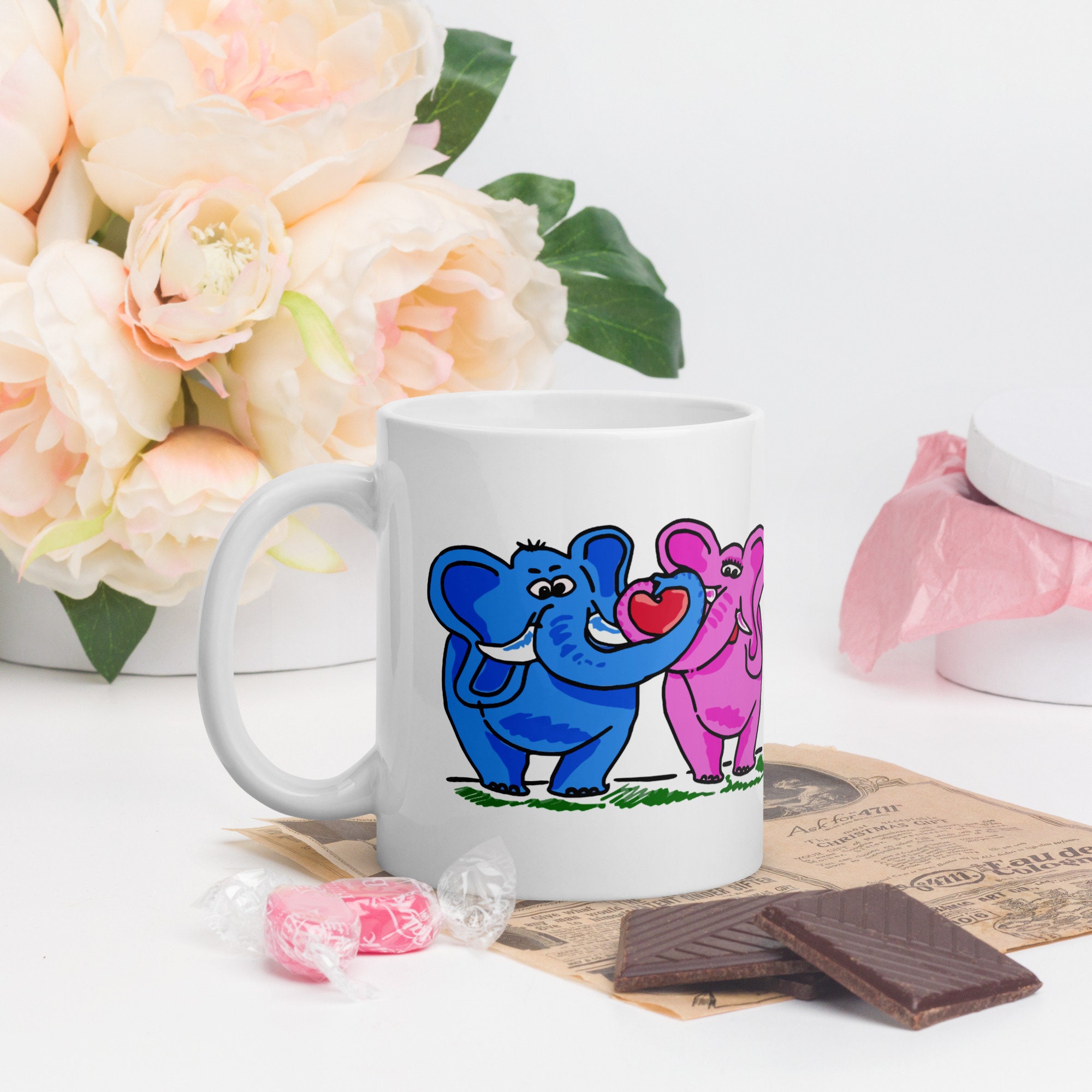 Mug Blanc Cœur Éléphant Ensemble Pour La Vie - Saint Valentin