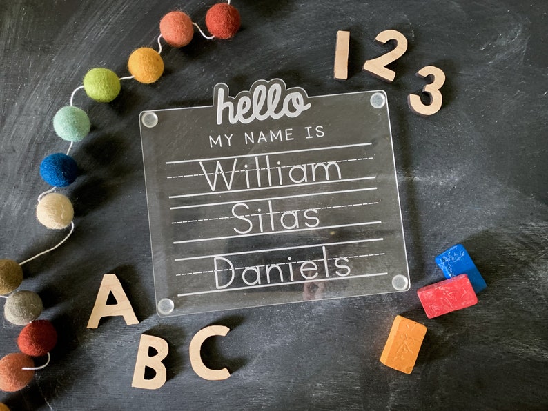 Custom Name Tracing Board, Acrylic Letter Tracing Board, Personalized Montessori Handwriting Board, Back to School Gift image 1