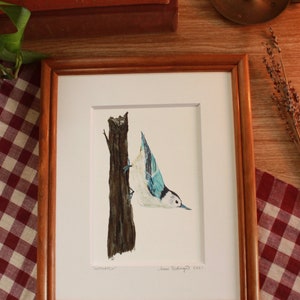 Nuthatch Original Acrylic Print, Backyard Birds Acrylic Paintings Series (5/9)[frame not included]