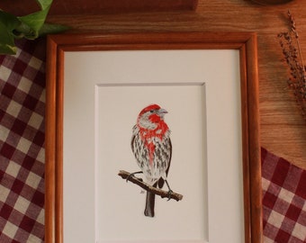 House Finch Original Acrylic Print, Backyard Birds Acrylic Paintings Series (9/9)[frame not included]