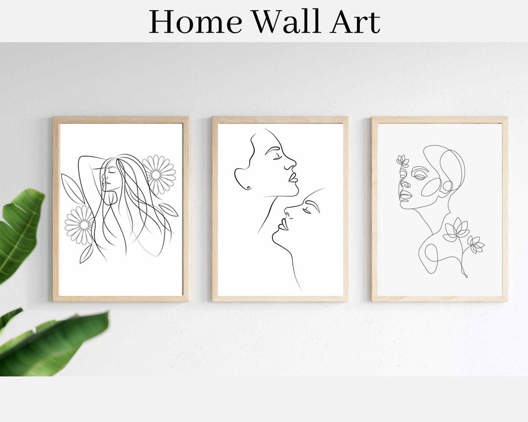 Woman Line Art Print Set of 3, Inspirational Line Art, Printable Wall ...