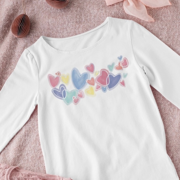 Heart Valentines Day Shirt for Girls, Long Sleeve Shirt, Heart Kids Shirts, best birthday gift for her daughter, Valentines Day Gift for her