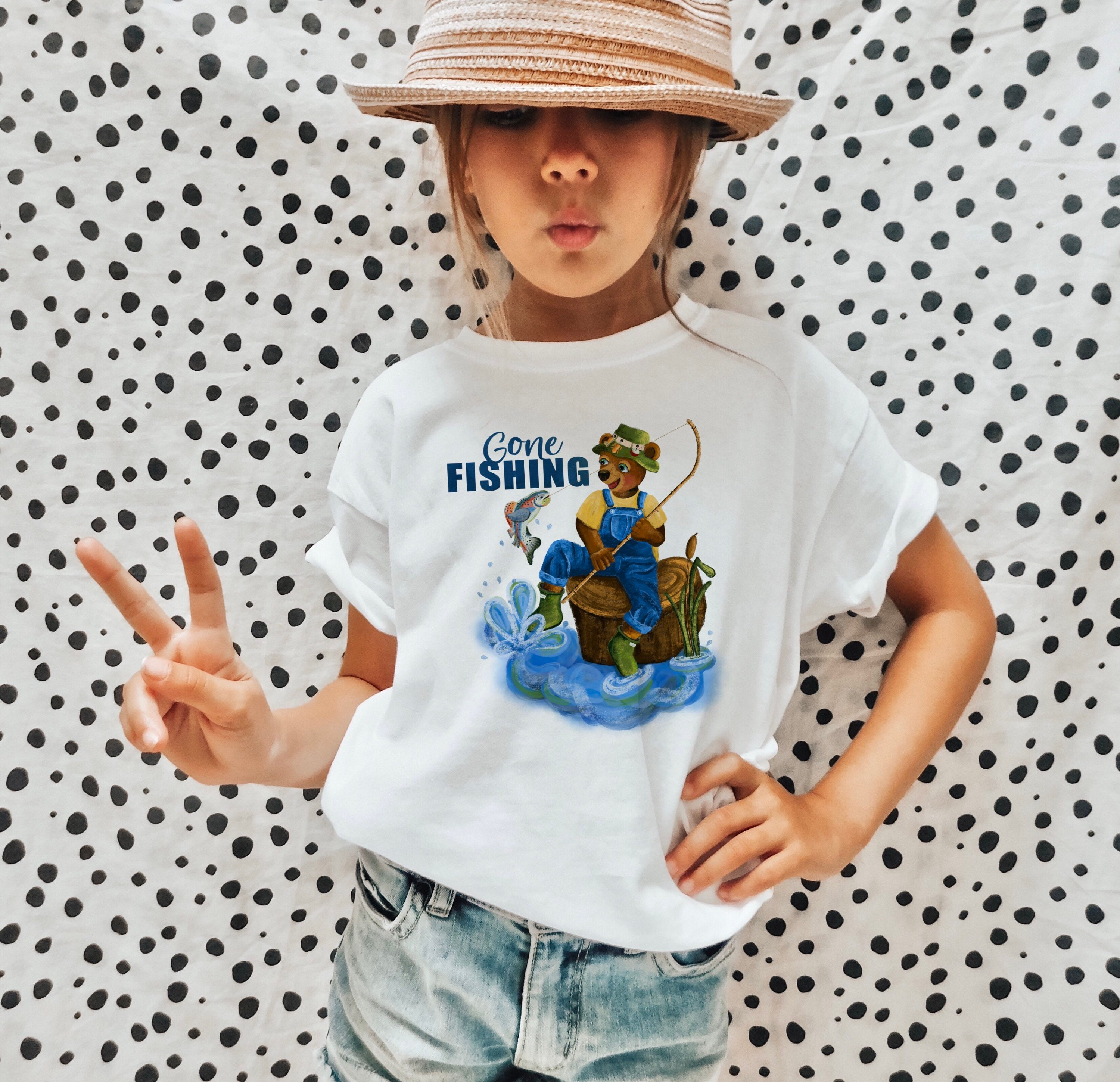 Gone Fishing Shirt for Kids, Bear Tshirt for Toddler, Fishing Baby