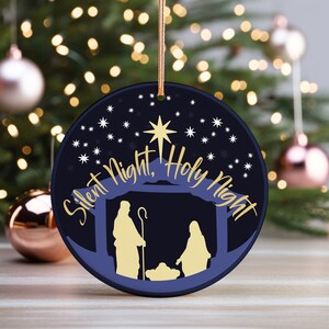Silent Night Ornament Nativity Christmas Ornament, Manger Ornament for tree, Christian Ornament for Christmas gift for Sunday school teacher
