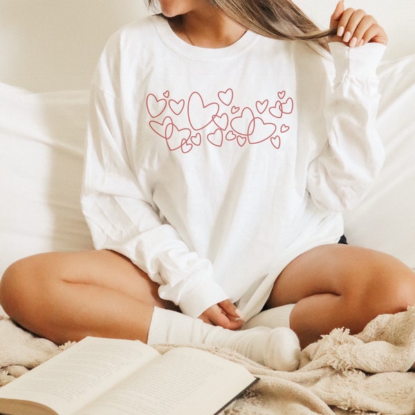 Heart Valentines Day Shirt for Women, Ladies Shirts for Valentines Day, Long Sleeve Shirt Women, Boho Heart Shirt Women, Valentines Gift for