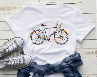 Beach Bicycle T-shirt floral, Comfort Colors Tshirt women trendy, size 2x, mom birthday gift for her best friend, Cycling shirt for biker