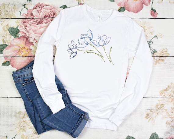 Spring Shirts for Women, Cute Long Sleeve Shirt Women Trendy, Floral Shirt Women, Botanical Shirt Women, Plus Size Clothing, Birthday gift