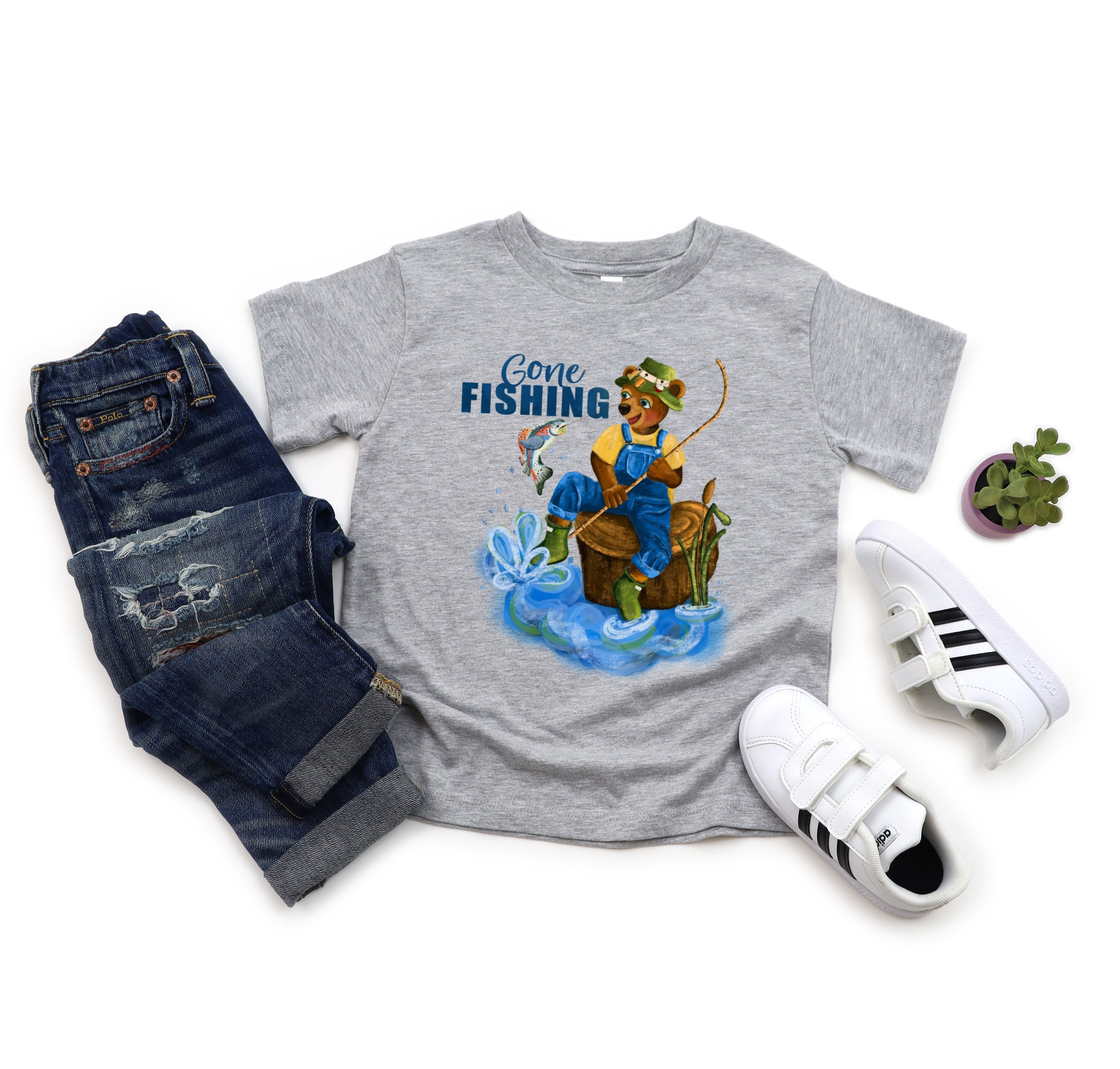 Gone Fishing Shirt for Kids, Bear Tshirt for Toddler, Fishing Baby