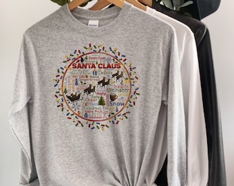 Camisa de Navidad para mujer manga larga, camisa festiva para sudadera de Navidad Diseño lindo, familia de camisa de vacaciones, camisa de Santa para mujer, camiseta de Navidad