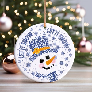 Snowman Ornament Christmas, Modern Ornament snowflake, Cute Ornament, Christmas gift for teacher, Whimsical Ornament Ceramic, metal Ornament