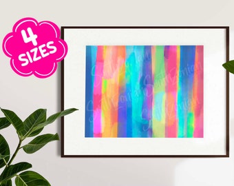 Watercolor Stripes Art Abstract Print for Living Room, Boho Wall Art for Dorm Room, Colorful Print for girls room, Girl Nursery Decor Art