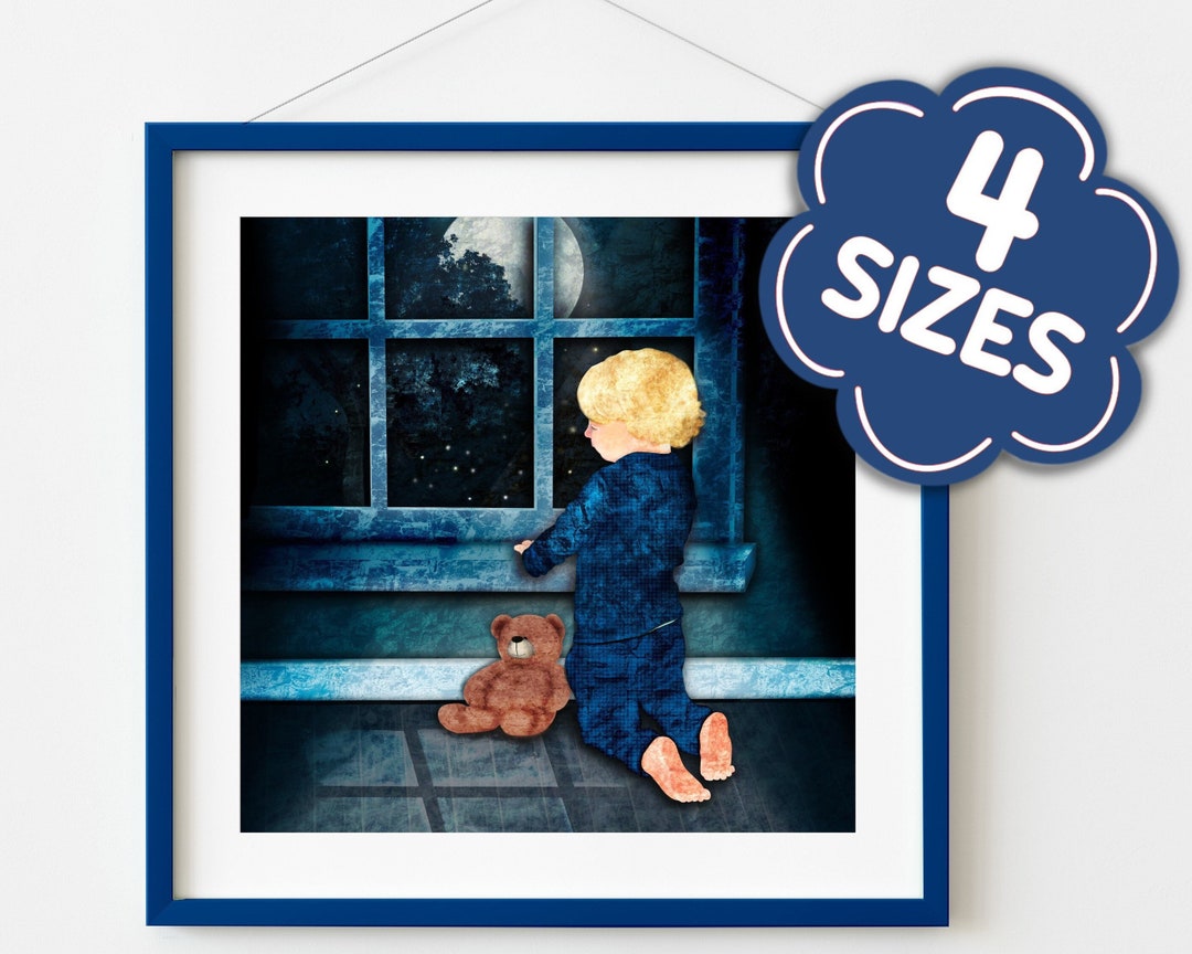 Blue Nursery Decor Boy Wall Art Print Boho, Watercolor Painting Kid ...