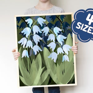 Watercolor Lily of the Valley Print, Contemporary Floral Wall Art Trendy, Botanical Painting Modern, Girl Nursery Decor Flowers Print green