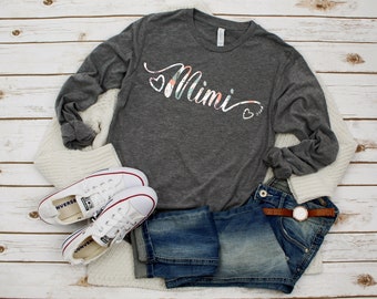 Mimi shirt long sleeve, pregnancy announcement grandparents, mimi gifts from grandkids, mimi to be shirts, Grandma Birthday Gift for her mom