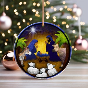 Nativity Christmas Ornament, Christian Ornament, Manger Ornament, Christmas gift for Sunday school teacher, Ornament Ceramic, metal Ornament