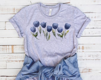 Tulip shirt women, wildflower tshirt cute, plant mom gift, boho shirt plus size clothing 2X graphic tee, best birthday gift for her grandma