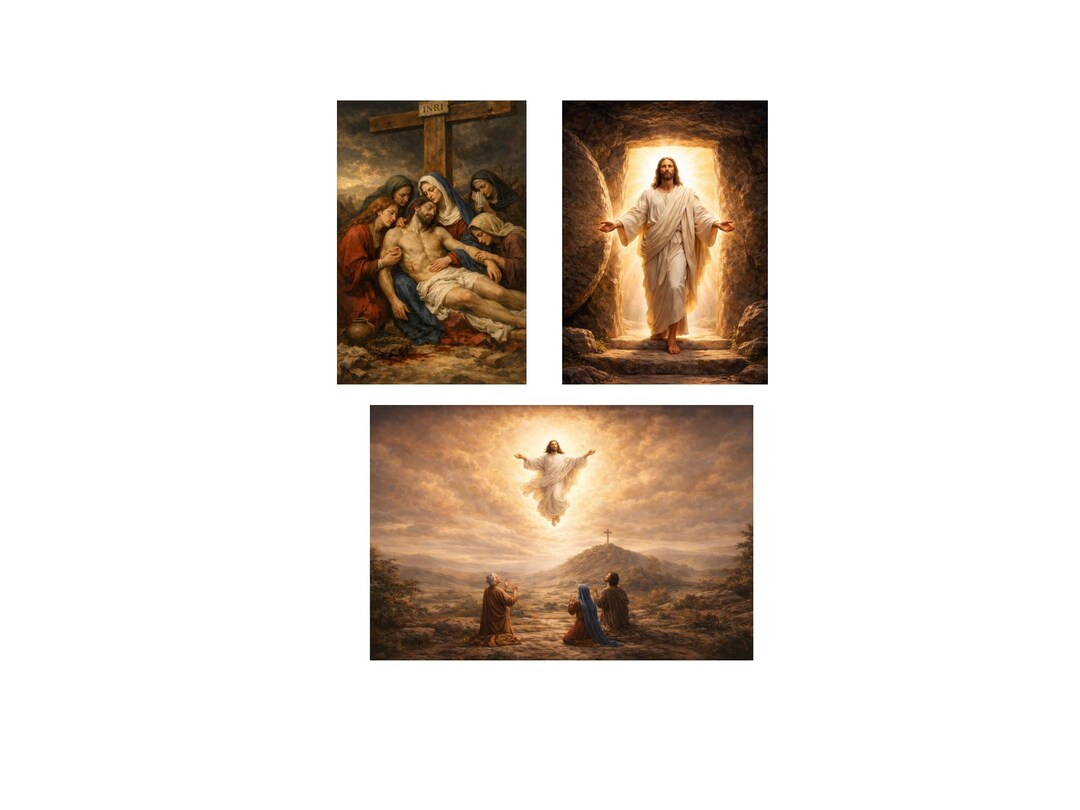 Christian Easter Wall Art Set of 3 Jesus Resurrection Ascension Cross ...