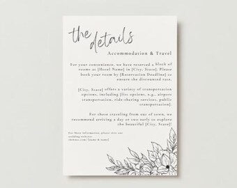 Elegant Black & White Floral Wedding Invitation Details