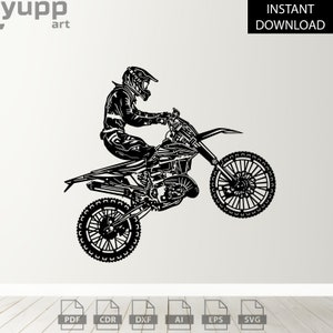 Motorcycling SVG - Dirt Bike Vector Design - Laser Cutting and Print File - Metal and Wooden Wall Art Decor Template