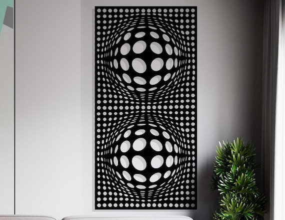 Op Art Panel SVG, 3D Optical Illusion Wall Art DXF, Geometric Laser Cut File, Modern CNC Design, Abstract Sphere Decor, Digital Download