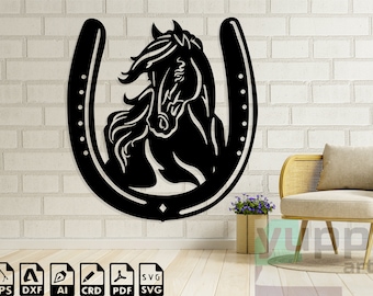 Horseshoe Svg For Cricut, Horse Head Clipart, Western Cnc Laser Cut Files, Vector Print Files, Horse Vinyl Cut Files, Horseshoe Silhouette