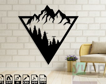 Mountain Svg para Cricut, Mountain Tree Scene Wall Art Gift Ideas, Mountain Bear Cnc Laser Cut Files, Mountain Clipart, mountain earring svg,