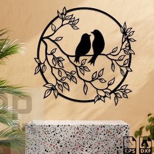 2 Oiseaux sur branche Cnc Fichiers laser découpé svg dxf pdf gravure décalque silhouette modèle cnc découpe routeur vecteur numérique téléchargement instantané