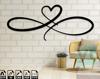 Infinity Heart metal wall decor laser cut svg dxf pdf engraving decal silhouette template cnc cutting router digital vector instant download