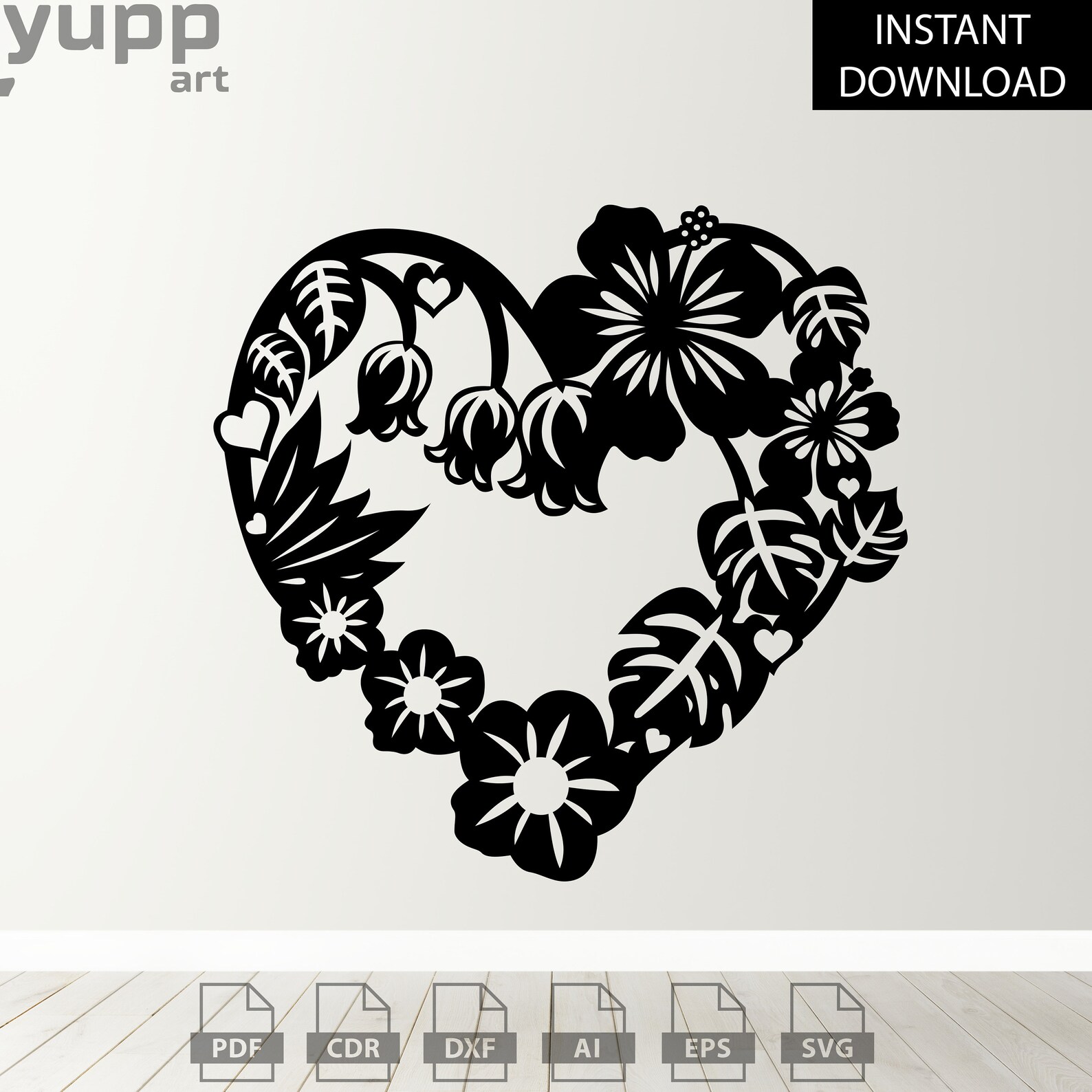Heart Love Floral Svg for Cricut, Love Flower Silhouette, Valentines ...