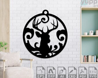 Navidad Svg Archivo Cricut Deer Dxf Archivos Antler Laser Cut Christmas Elk Svg Noel Wall Decor Christmas Vector Ornaments Glowforge Grabado