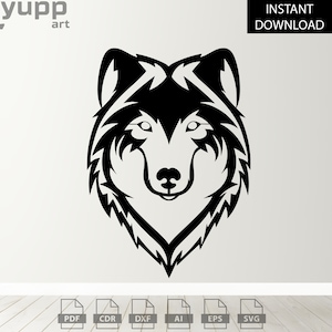 Wolf Dxf Glowforge Datei, Wolf Kopf Clipart, Wolf Kopf Cnc Laser geschnitten Dateien, Wolf SVG Silhouette Gravur SVG Aufkleber Schablone Cricut Wandkunst