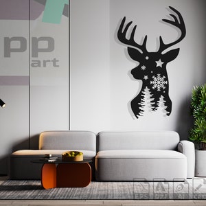 Winter Deer Dxf Files, Elk Laser Cut, Christmas Svg File For Cricut, Santa Metal Wall Art Winter Deer Cnc Router