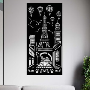 Eiffel paris l'amour balão corte a laser svg dxf pdf gravura decalque silhueta modelo roteador de corte cnc download instantâneo de vetor digital