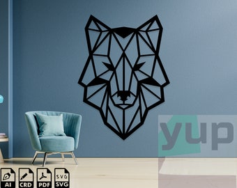 Geometric Polygon Wolf Face Cnc Svg laser cut svg dxf pdf engraving silhouette template cnc cutting router digital vector instant download