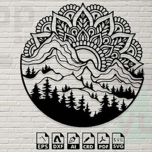 Mandala Mountain Yoga Nature laser cut svg dxf pdf gravure décalque silhouette template cnc cutting router digital vector instant download