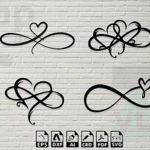 Infinity Heart 4 ontwerpt kunst laser gesneden svg dxf pdf graveren sticker silhouet sjabloon cnc snijden router digitale vector instant download