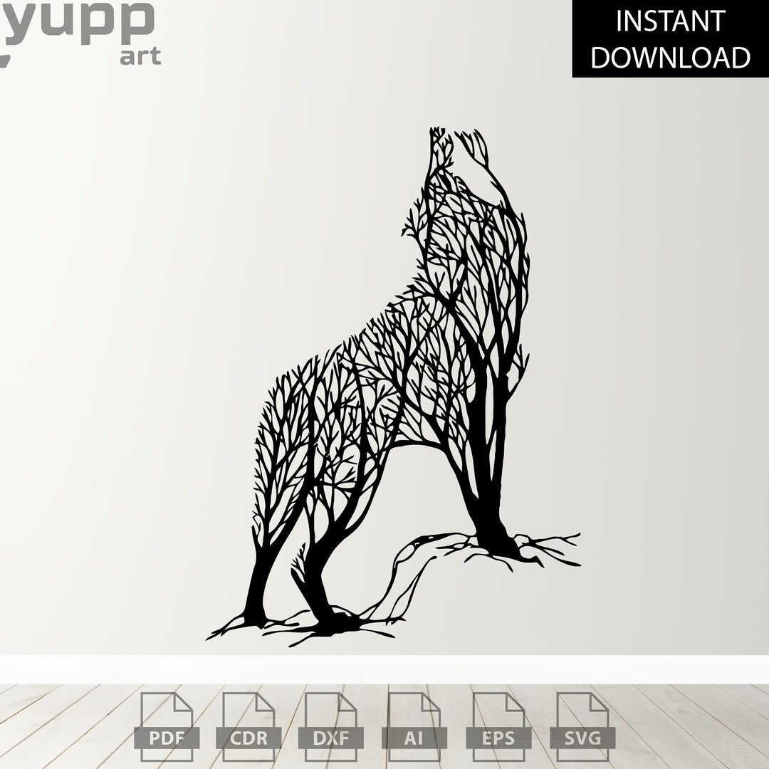 howling-wolf-svg-for-cricut-wolf-head-clipart-wolves-cnc-laser-cut-files-wolf-tree-branches-silhouette-engraving-svg-stencil-wall-art-dxf-etsy