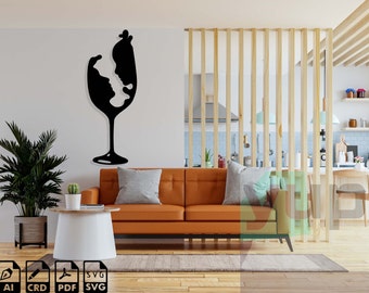 Wine Glass Couple laser cut svg dxf pdf engraving decal silhouette template cnc cutting router digital vector instant download