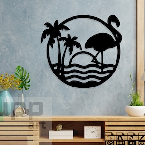 Beach Scene Svg Files, Summer Laser Cut, Flamingo Dxf File, For Cricut Sunset Metal Wall Art Palm Tree Cnc Project Beach Vector
