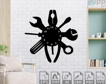 Mechanic Clock Dxf Files Mechanic Clock Laser Cut Mechanic Clock Svg File For Cricut Mechanic Clock Metal Wall Art Mechanic Clock Cnc Router