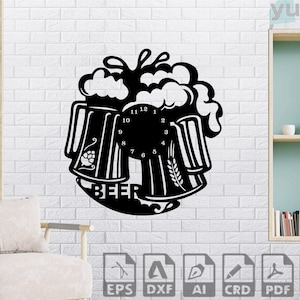 Beer Clock SVG, Pub Clock Laser Cut Files, Bar Clock Digital Files, Cnc Project Plan, Drink Wooden Wall Clock, Clock Silhouette for Cutting